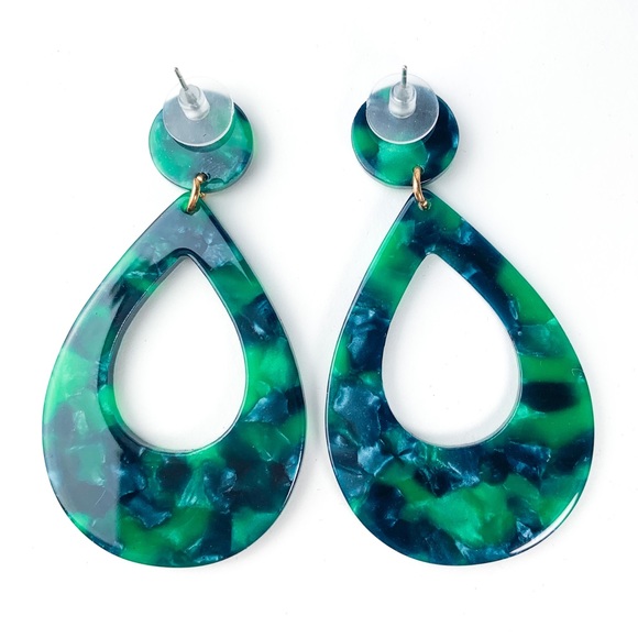 Emerald Teardrop Statement Earrings - Picture 2 of 3